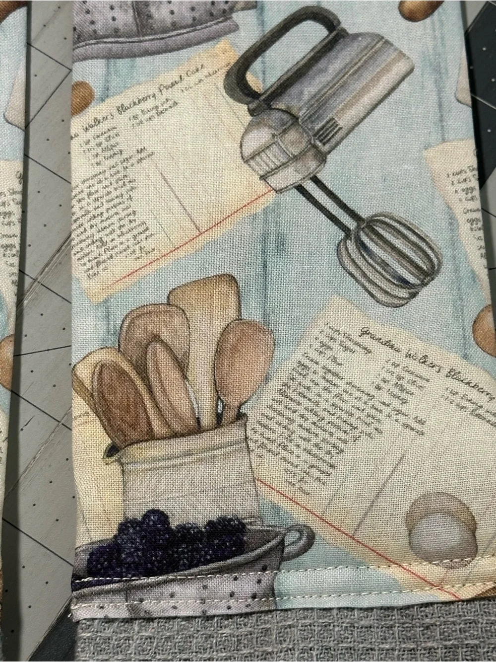 Handmade Kitchen Scarf - Baking Print with Gray Towel